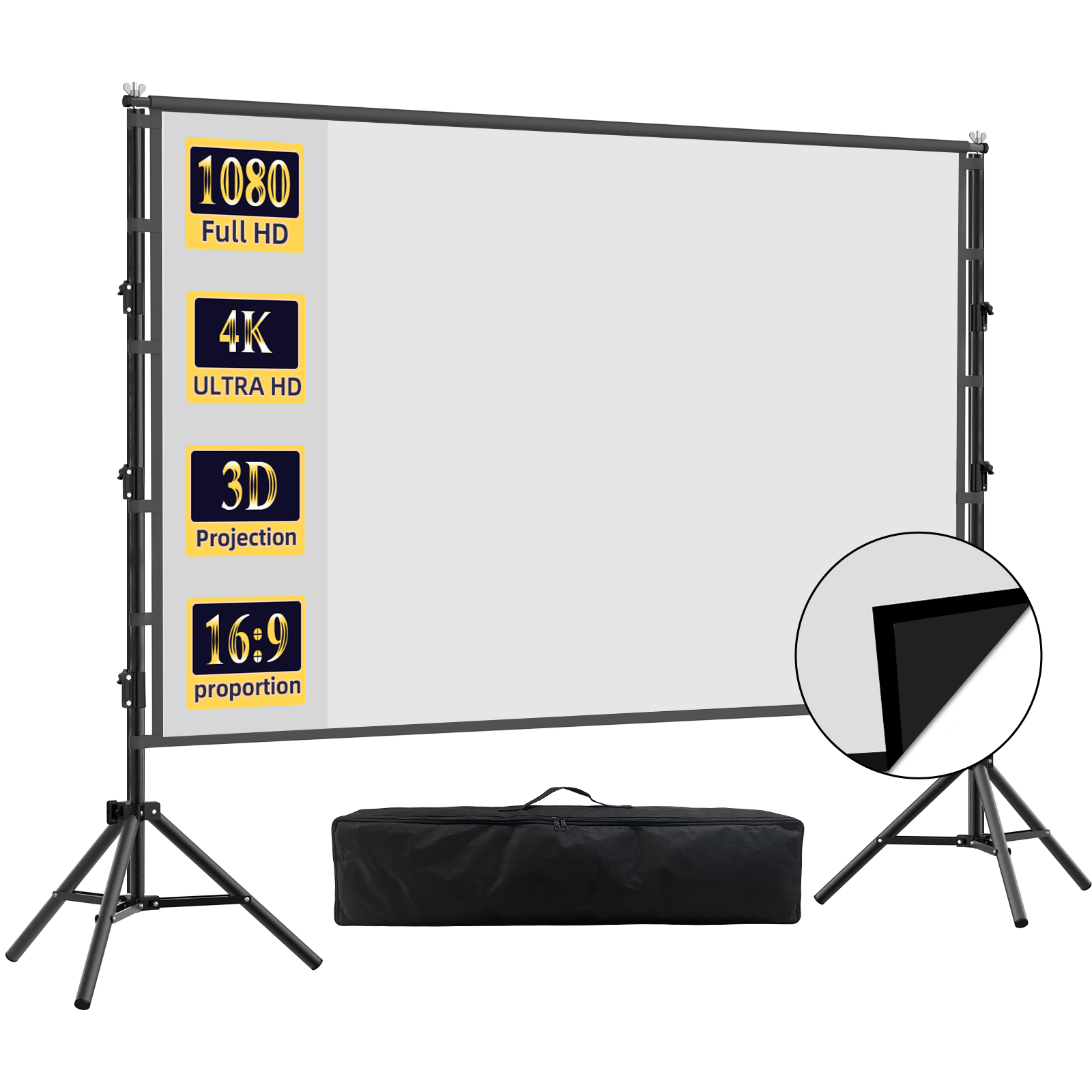 Home Cinema Rack - VEIDADZ จอโปรเจคเตอร์พร้อมขาตั้ง พื้นหลังสีดำ ไร้รอยยับ 60-150 นิ้ว